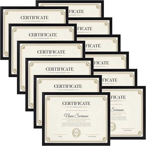 Juego de 12 portarretratos negros de 8.5 x 11 pulgadas, portarretratos de 8.5 x 11 pulgadas para certificado de premio y exhibición de diploma en