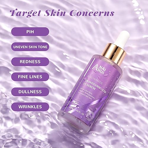 Miniatura 12 de ANAI RUI Suero de ácido tranexámico al 5% con niacinamida, ácido kójico, arbutina, reduce la mancha oscura, PIH, para un tono de piel desigual