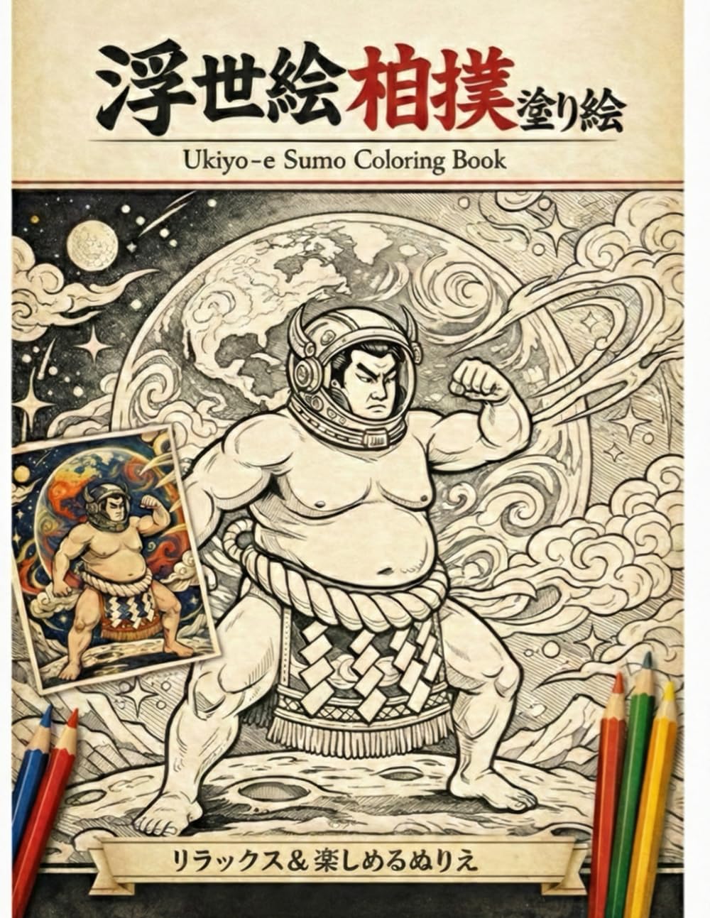 Ukiyo-e Sumo Astronaut Coloring Book for Adults: Traditional Japanese Art for Stress Relief and Relaxation: A Unique Fusion of Sumo,Space, and Ukiyo-e for Mindful Coloring
