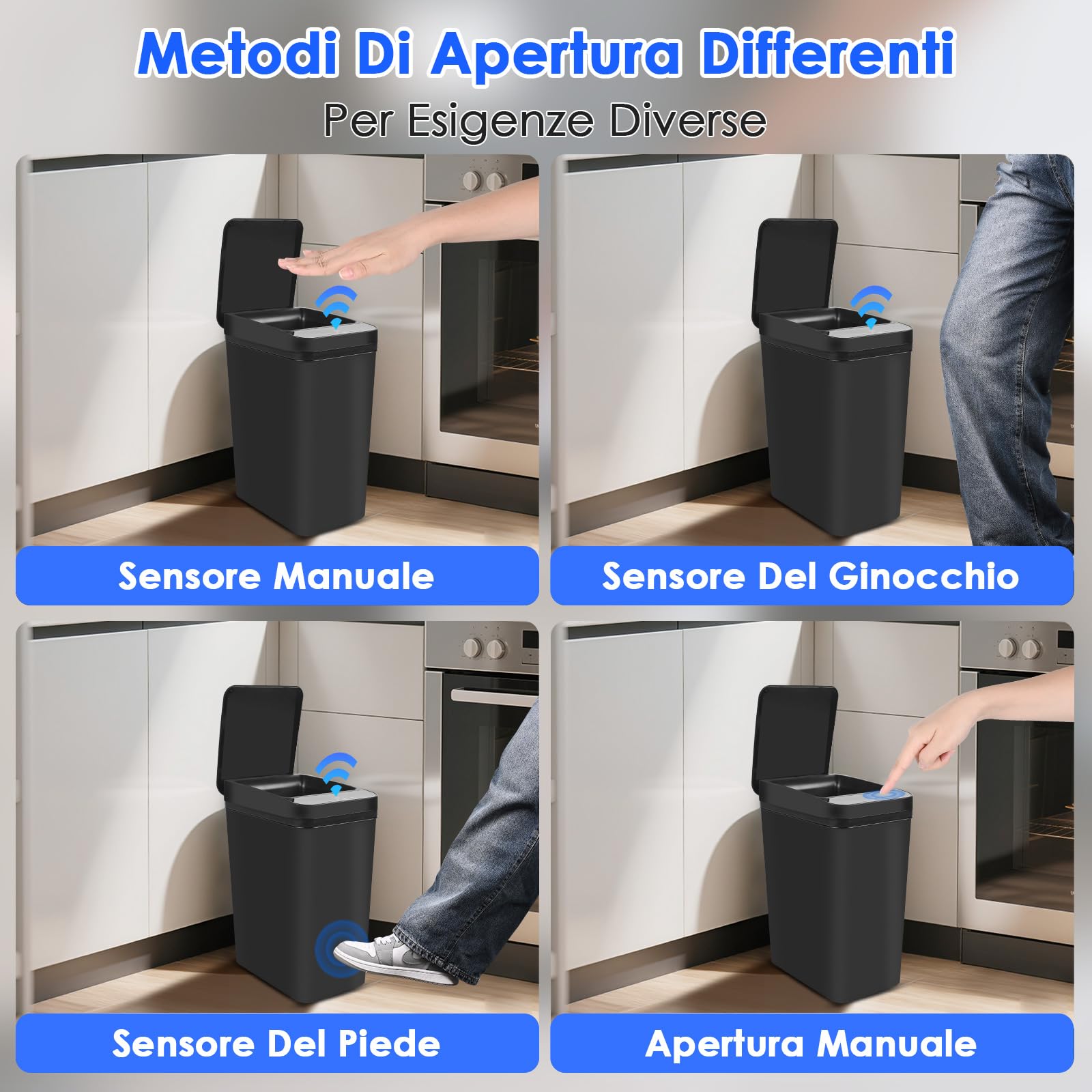 2 Cestino Bagno Pattumiera, Cestino Spazzatura Bagno Piccola da 12 litri, 3 Modalità di Funzionamento, Cestino Intelligente Silenzioso e Impermeabile, per Cucina, Ufficio, Soggiorno