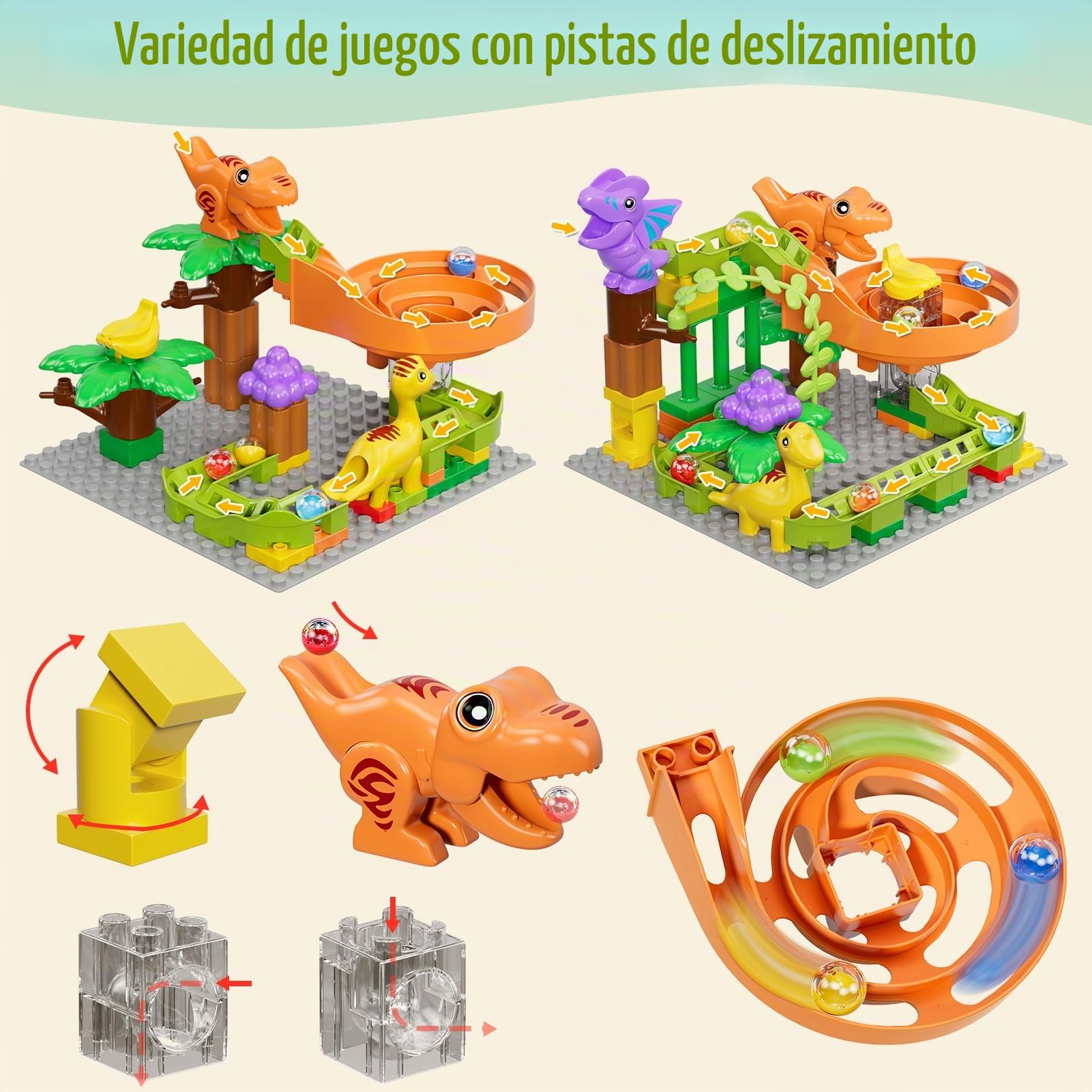 Juego de Bloques de construcción Marble Run para niños 3 4 5 6, Bloques de construcción de Dinosaurios con Bloques Grandes clásicos, Pista de Bolas Stem para niños y niñas.