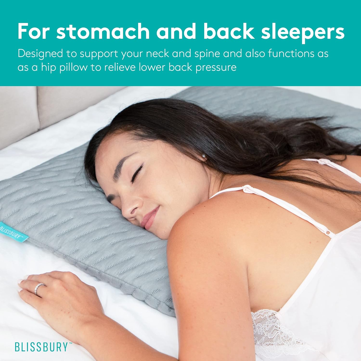 BLISSBURY Stomach Sleeping Pillow 3.3 Inch & Additional Pillow Case in Cooling White, Ice Yarn