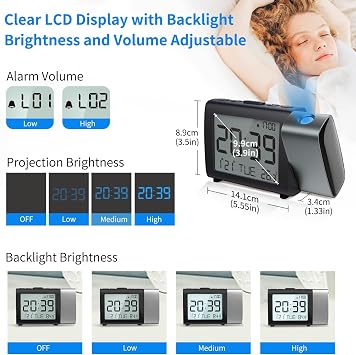 Projection Alarm Clock for Bedroom, Digital Clock with Snooze, Weekend Mode