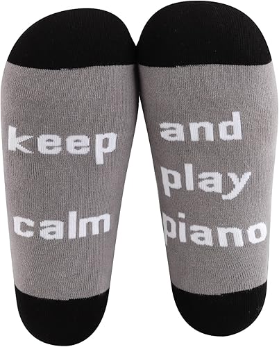 MBMSO 2 pares de calcetines de piano Keep Calm and Play, regalos para pianistas, calcetines de músico, regalos para amantes del piano, regalos de