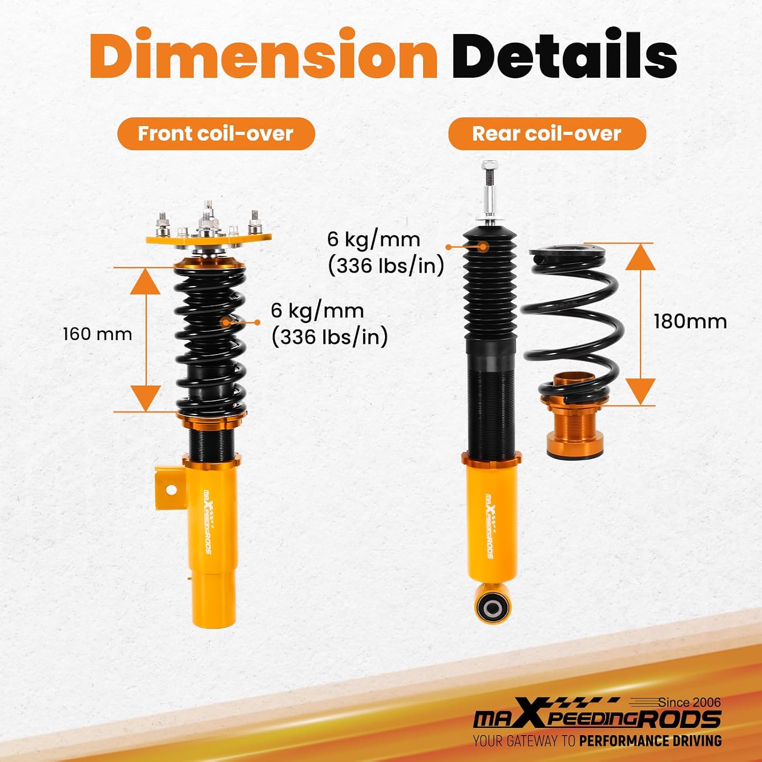 maXpeedingrods Coilovers for VW Jetta MK5/A5 2005-2011, for Jetta MK6/A6 2011-2019, for Golf MK5/A5 2003-2009, for Golf MK6/A6 2009-2012, 24 Levels Damper Adjustable Suapension Lowering Kit, Gold