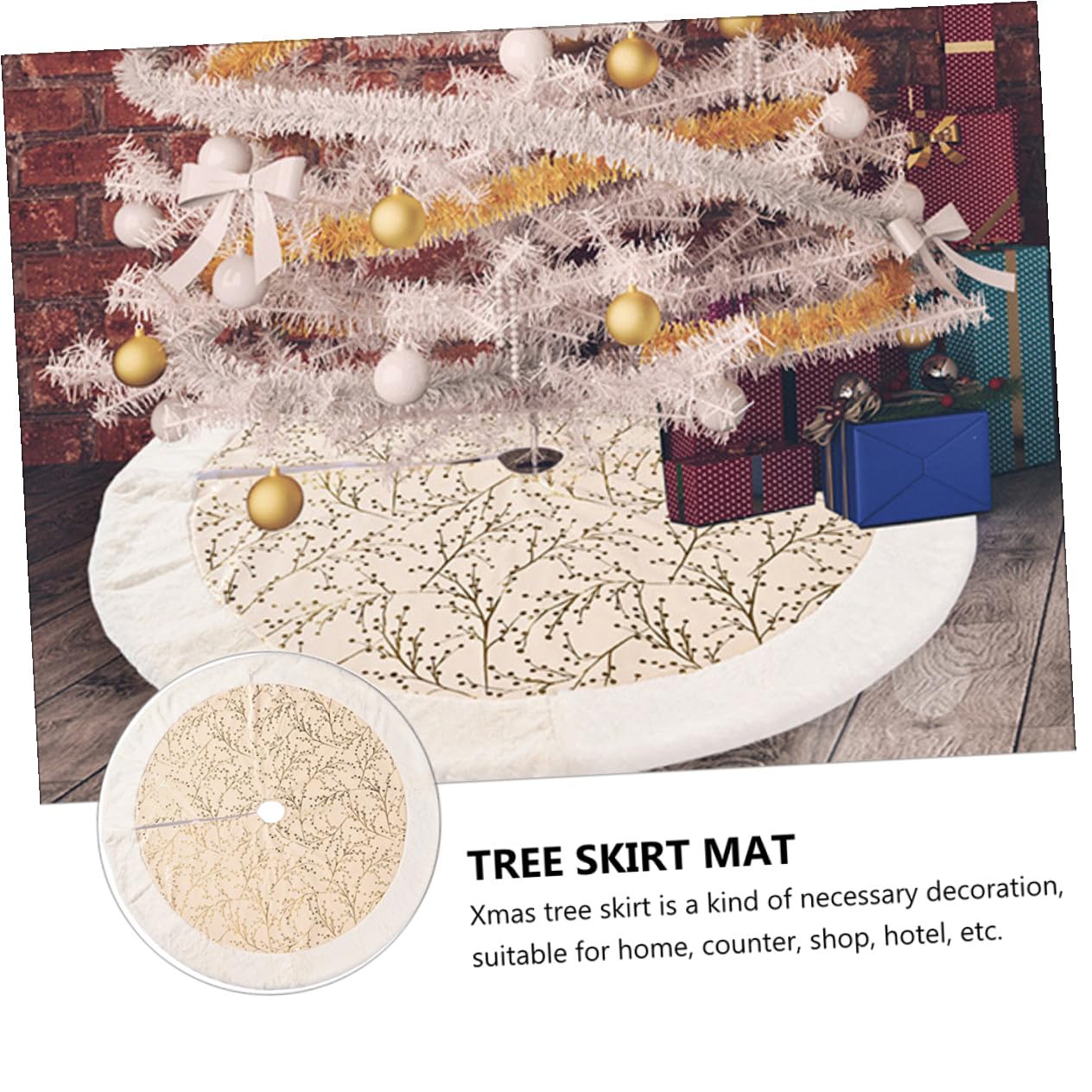Zerodeko Tapis de Sapin de Noël Décoration pour Sapin de Noël Dorée Jupe pour Intérieur