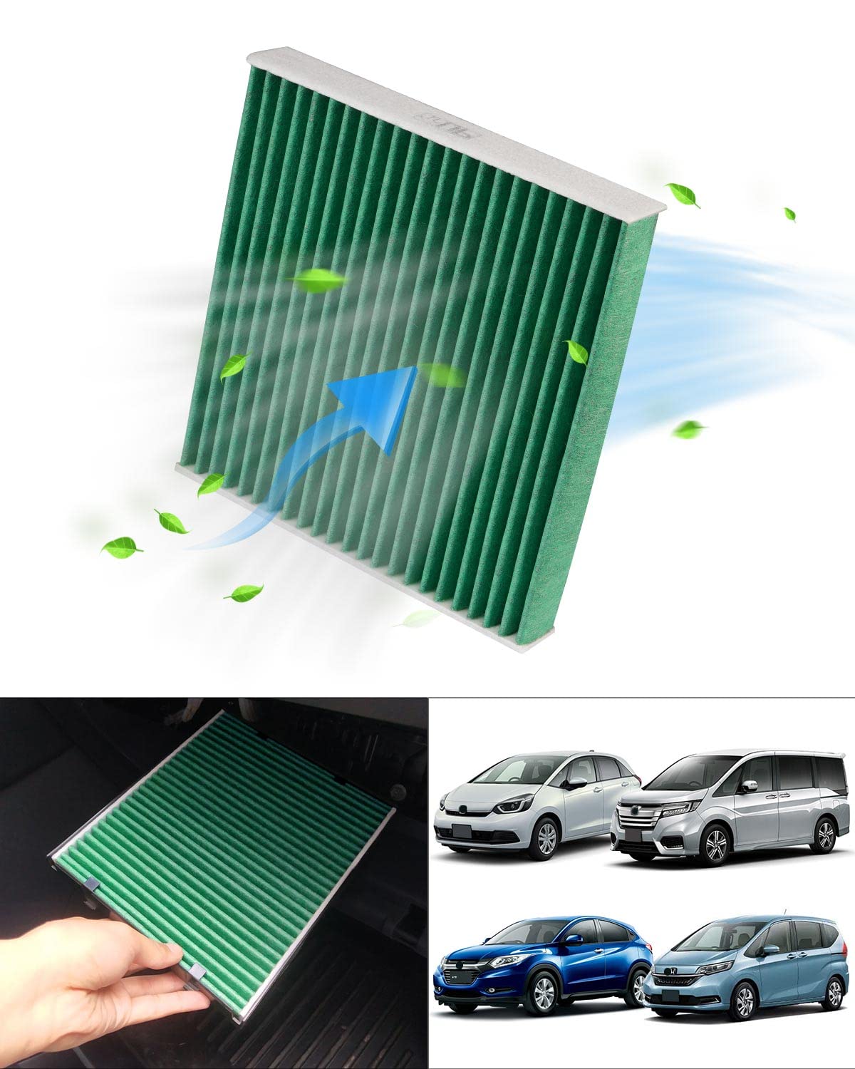 AUTO SPEC Honda Car Air Conditioner Filter Fit GR GE GKGP Vezel RU Freed GB Car Air Conditioner Filter 5-Layer Construction with Activated Carbon Filter, for Car Air Conditioner, Fit Shuttle, Insight Shuttle, Step Wagon RP1-5 CR-V and More PM2.5 Removal, Anti-Virus Pollen Removal, Emission 1 Pack (Green)