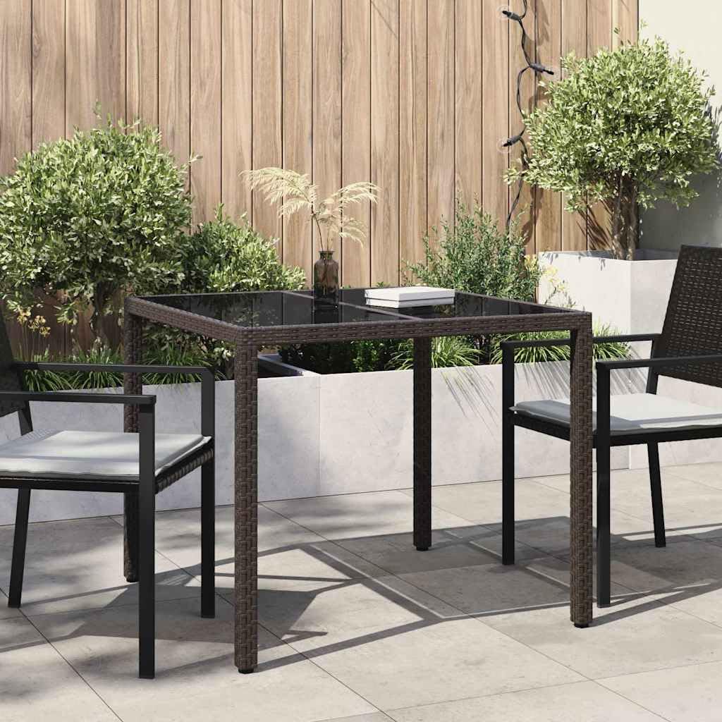 Tavolo da giardino marrone in polyrattan, 90 x 90 x 75 cm, per terrazze, esterni, balcone, per cene, barbecue, feste in giardino