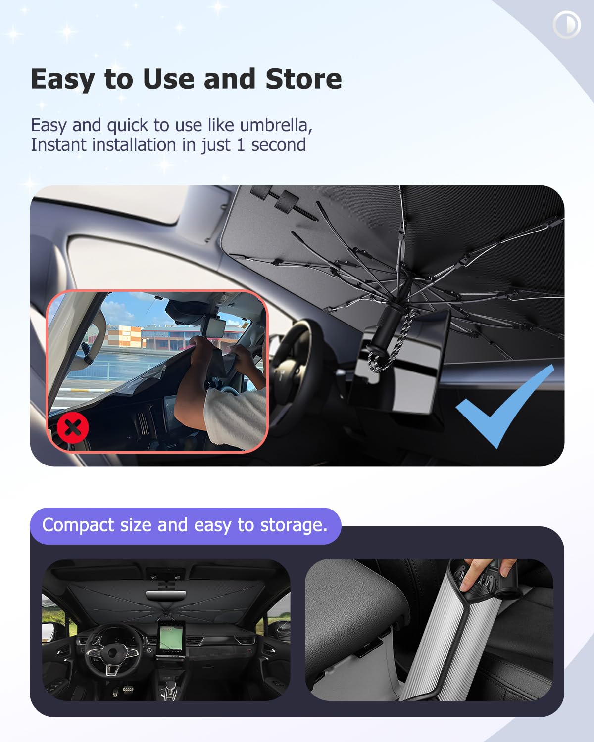LUWU [Amélioré] Pare Soleil Parapluie pour Voiture Compatible avec Renault Captur 2 2020-2025 2026 Parapluie Pare Soleil Pare Brise Avant Protection UV Captur 2 Accessoires