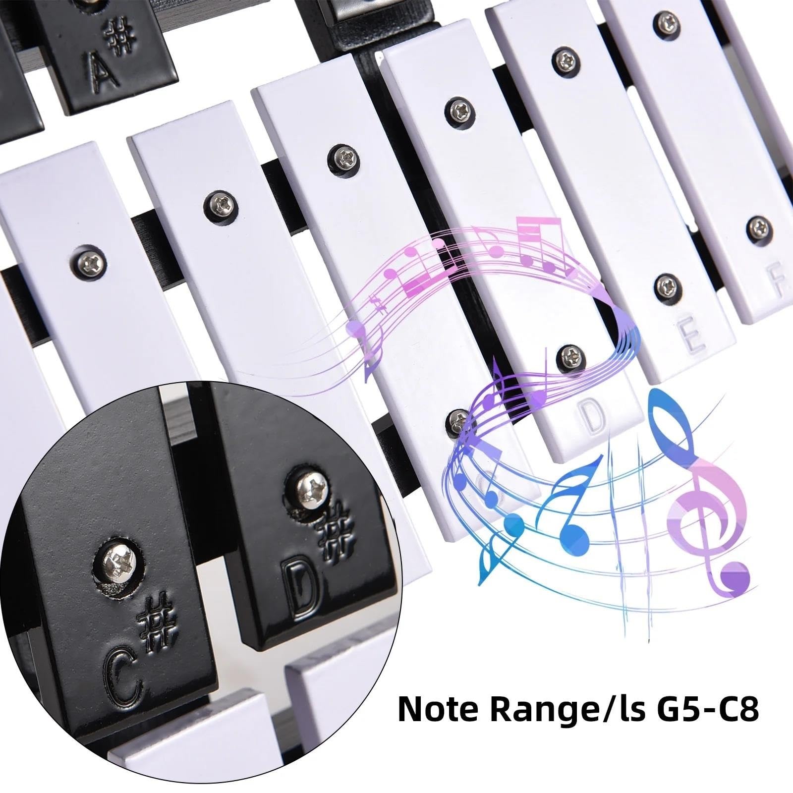 Xilofono Glockenspiel Xilofono Pieghevole Con Glockenspiel Da 30 Note Struttura In Legno Spessore 5 Mm Barre In Alluminio Con Borsa Per Il Trasporto(Black and White)