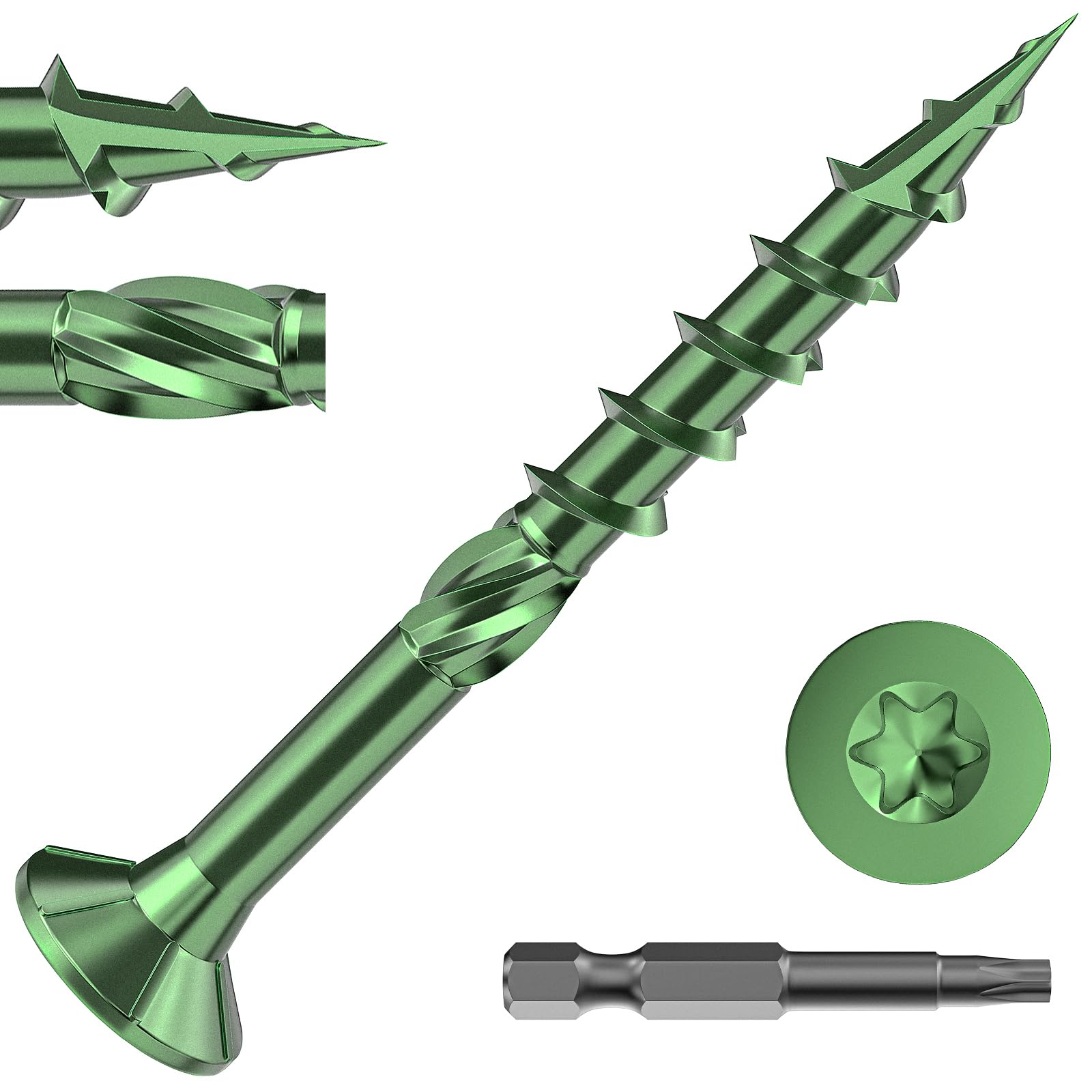 Valorada 50Pcs Decking Screws 4.2 x 41mm, Wood Screws, Outdoor Heavy-Duty Screw, Torx Drive, Green Rust Resistant Epoxy Coated with T25 Star Drive Bit