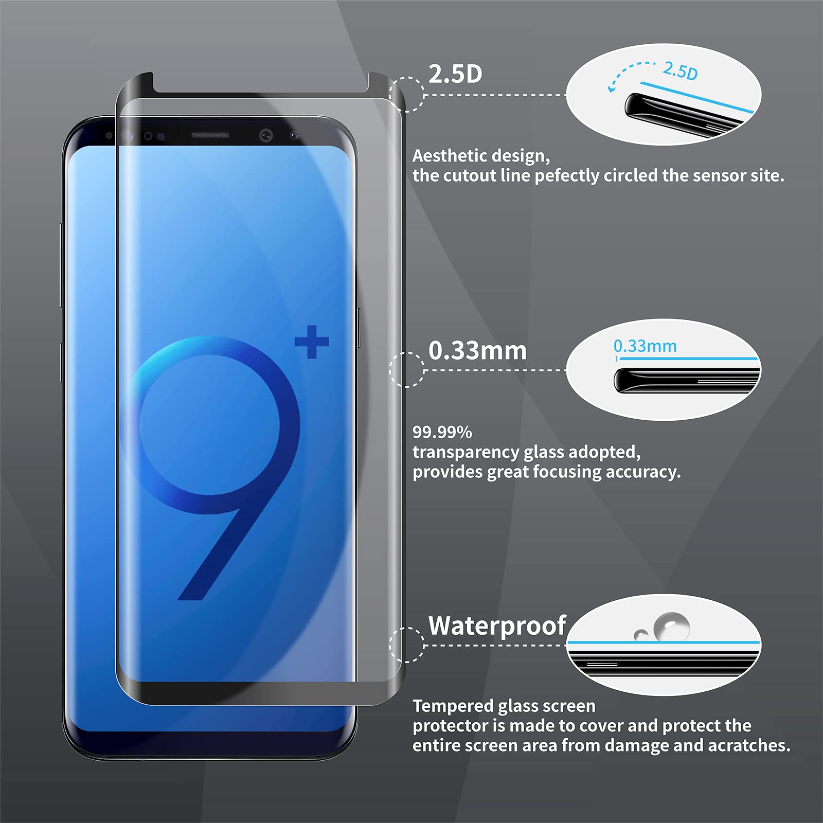 Cnarery [2 Pack[Full Coverage] Screen Protector for Samsung Galaxy S9 Plus (NOT for S9), 3D Curved/Easy Installation/Case-Friendly/HD-Bubble Free Tempered Glass for Samsung Galaxy S9 Plus/S9+