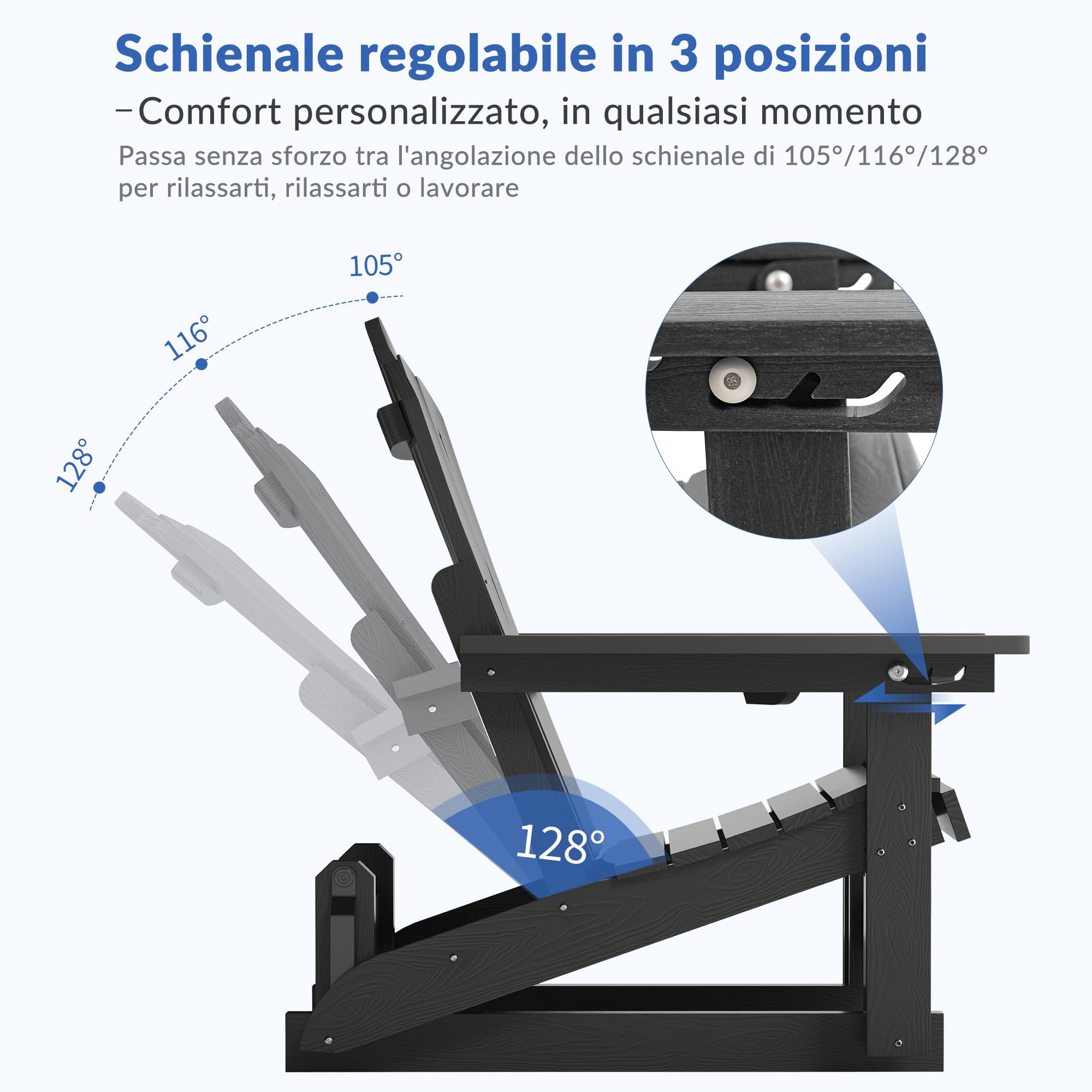 Sedia a dondolo Adirondack con schienale regolabile,sedia a dondolo per patio in simil-legno resistente alle intemperie con portabicchieri, meccanismo di oscillazione fluido,capacità di peso 200 kg