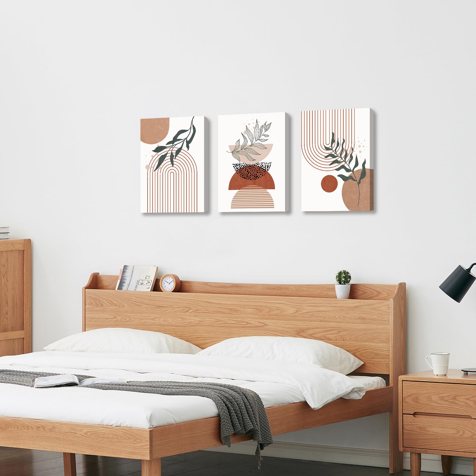 3 Pcs Wooden Framed Canvas Wall Art Set Bohemian Sage Green Canvas Prints Poster Geometric Line Beige Green Pictures for Living Room Bedroom Dinning Room Hallway Stairs Wall Decor 30x40cm x3pcs — view 310