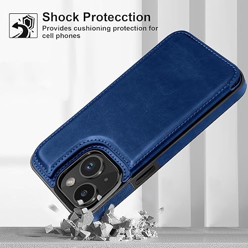 Miniatura 6 de Jiunai Funda tipo cartera para iPhone 15 Plus con 4 tarjeteros de piel sintética, función atril, ranura para tarjetas, cierre magnético, bloqueo