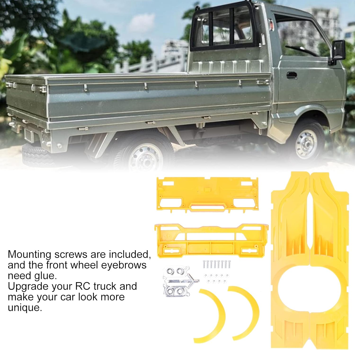 RC Wide Body Large Surrounding Cover, Plastic Modification Kits Body Protective Cover RC RC Car Parts Plastic Modification Tool for WPL D12 RC Truck (Yellow)