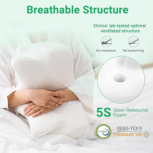 Miniatura 6 de Elviros Almohada cervical para dormir, almohadas para dormir de lado para adultos, almohada cervical de espuma viscoelástica, almohadas ortopédicas