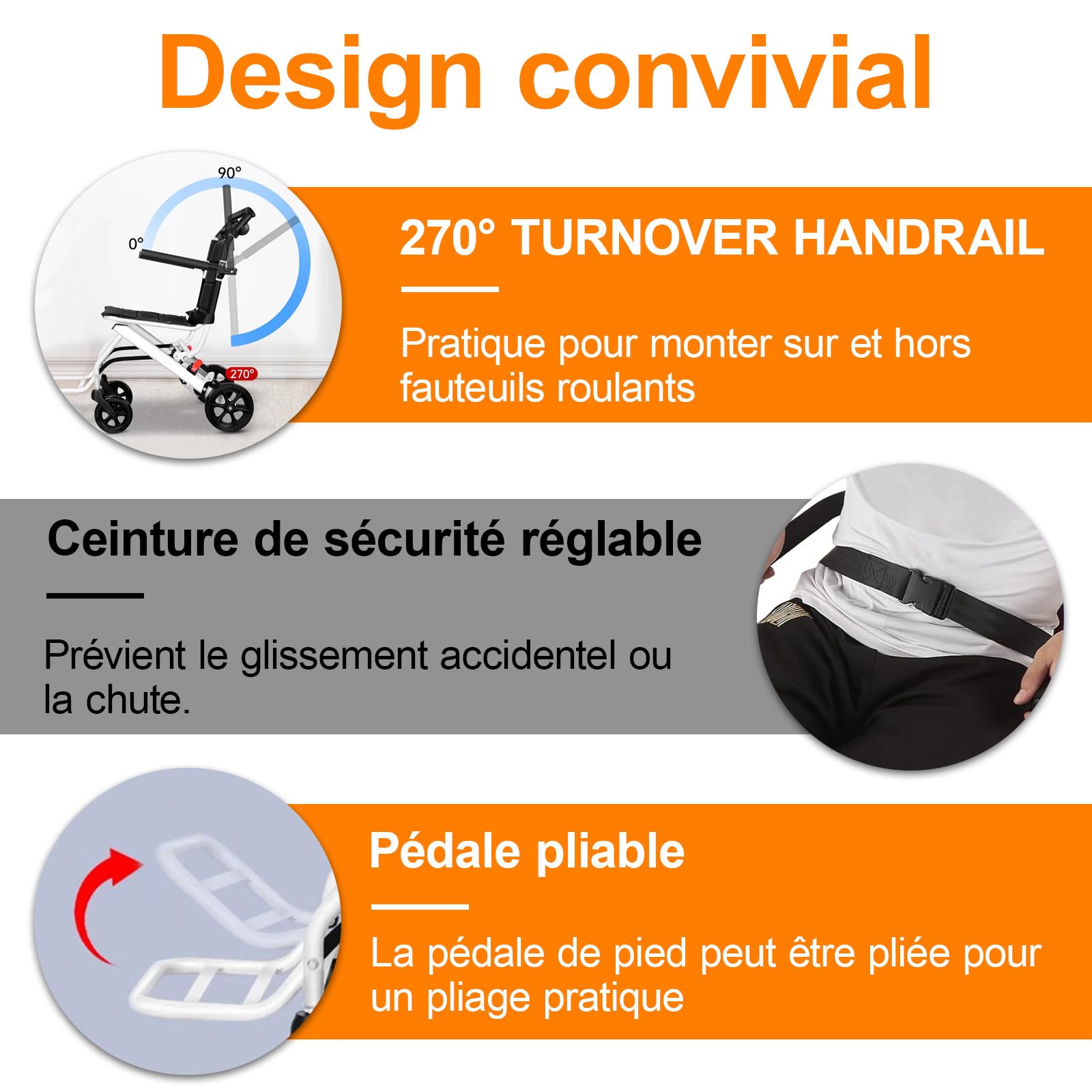Fauteuil roulant pliable léger en alliage d’acier carbone, chaise roulante avec guidon pivotant 360°, roues PU, compact pour voyage, pour personnes âgées et handicapées