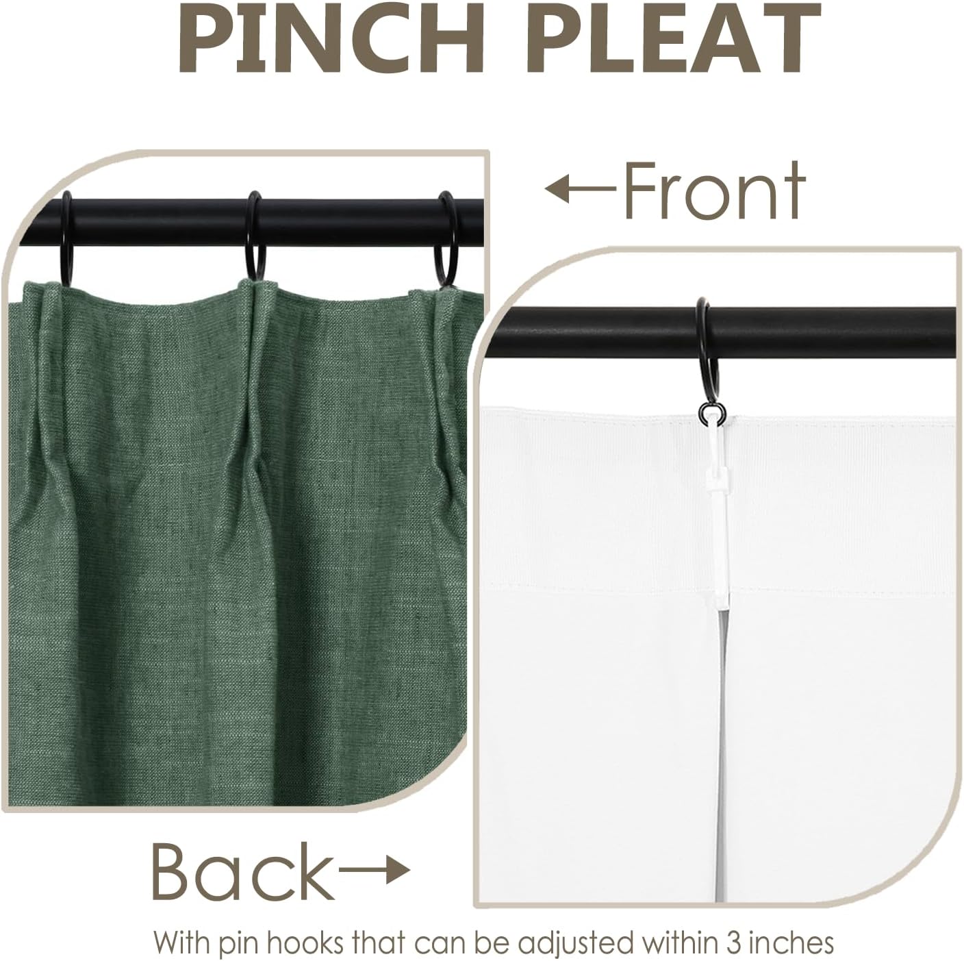 ChadMade Light Filtering Natural Drape Single Panel Curtain 84 Inch Length, Cotton Linen Blend Pinch Pleat Drape Privacy Light Blocking Window Treatment, 54 x 84 Inches - Hunter Green