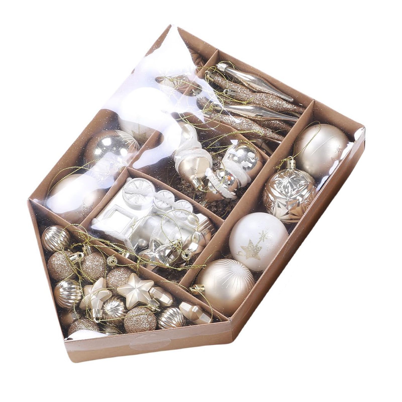 Ornements d'arbre de Noël incassables Amonida blanc doré paquet de 70 pièces anti-casse
