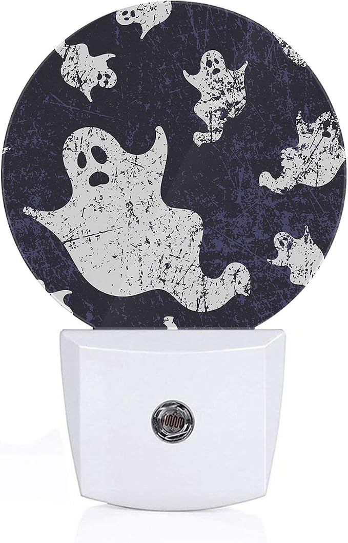 Axayaz Ghost Night Light Plug Into Wall Halloween Scary Skull Ghosts Spirit in Vintage Doodle Purple White Auto Sensor LED Dusk to Dawn Light for Bedroom Staircase
