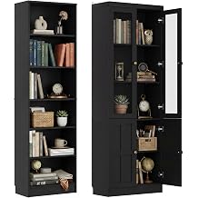Cyclysio 80" Bookshelf with Doors, 6-Tier Bookcase Open Storage Shelf