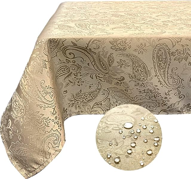 Rectangle Tablecloth - 132 x 182 CM Flax Paisley Pattern Polyester Table Cloth Washable Anti-Shrink Spill Proof Wrinkle Resistant Table cover for Kitchen Parties Tabletop Outdoor Picnic