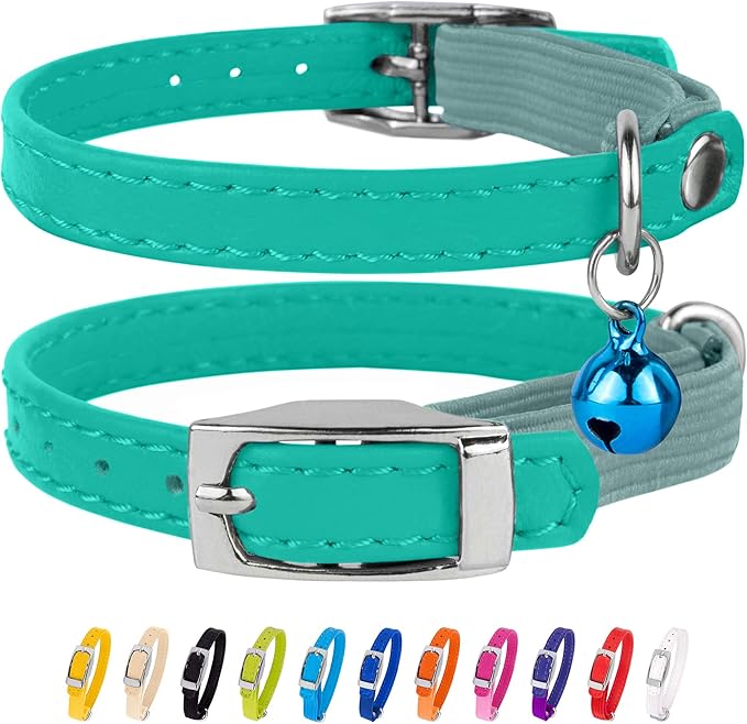 CollarDirect Leather Cat Collar, Cat Safety Collar with Elastic Strap, Kitten Collar for Cat