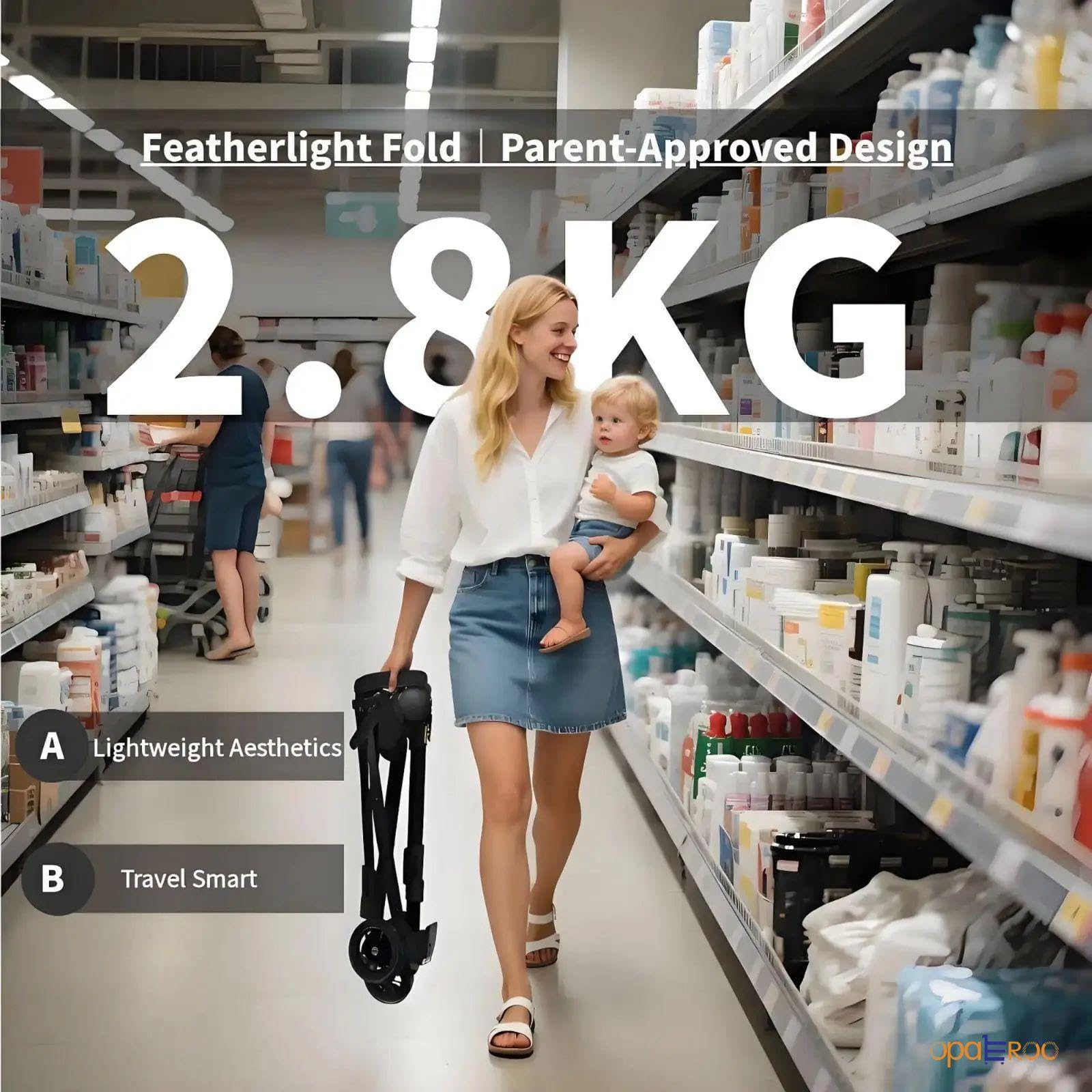 Lightweight Stroller 2.8kg One Hand Fold Airplane Approved 0-6 Years Dual Mesh Pockets