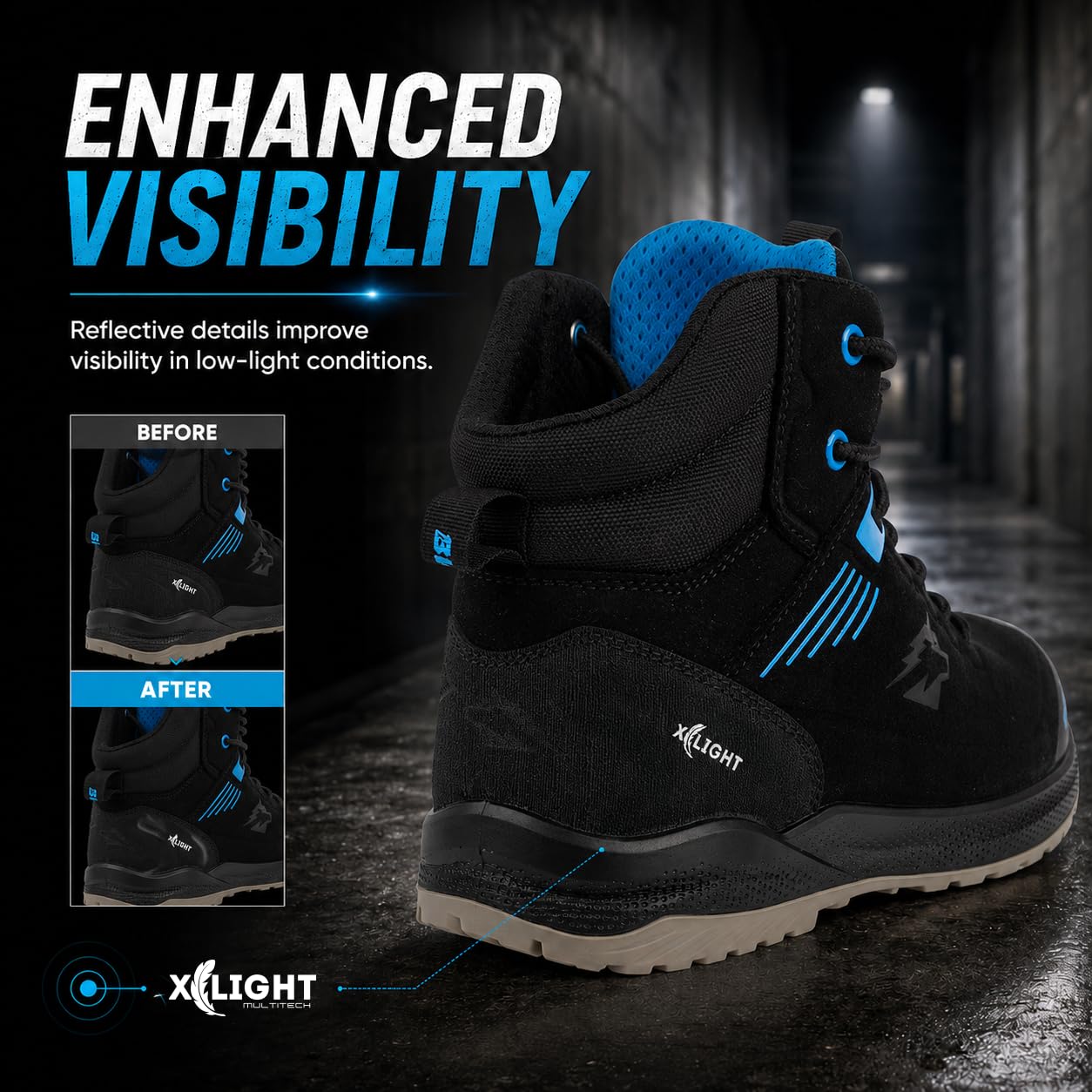 BWOLF Noir HIS3S Scarpe antinfortunistiche da uomo ESD – Scarpe da lavoro dal taglio alto con cappuccio composito e protezione anti-penetrazione in kevlar impermeabile, olio e antiscivolo