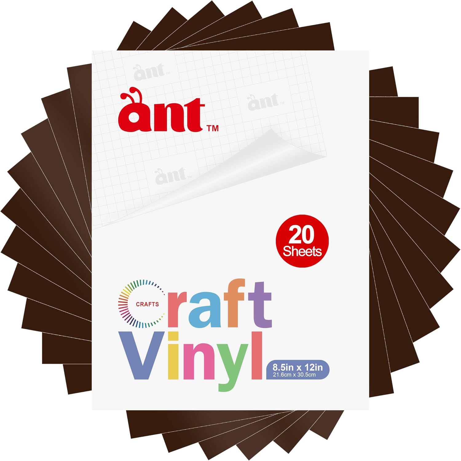 ANT Brown 12" x 8.5” 20 Sheets Permanent Adhesive Vinyl for Decor Sticker, Party Decoration, Car Decal - Vinyl for Cutting Machine, Craft Cutter (Brown, 8.5inch x 12inch x 20 sheets)