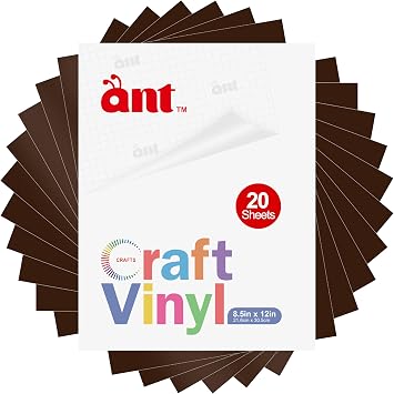 ANT Brown 12" x 8.5 20 Sheets Permanent Adhesive Vinyl for Decor Sticker, Party Decoration, Car Decal - Vinyl for Cutting Machine, Craft Cutter Brown, 8.5inch x 12inch x 20 sheets