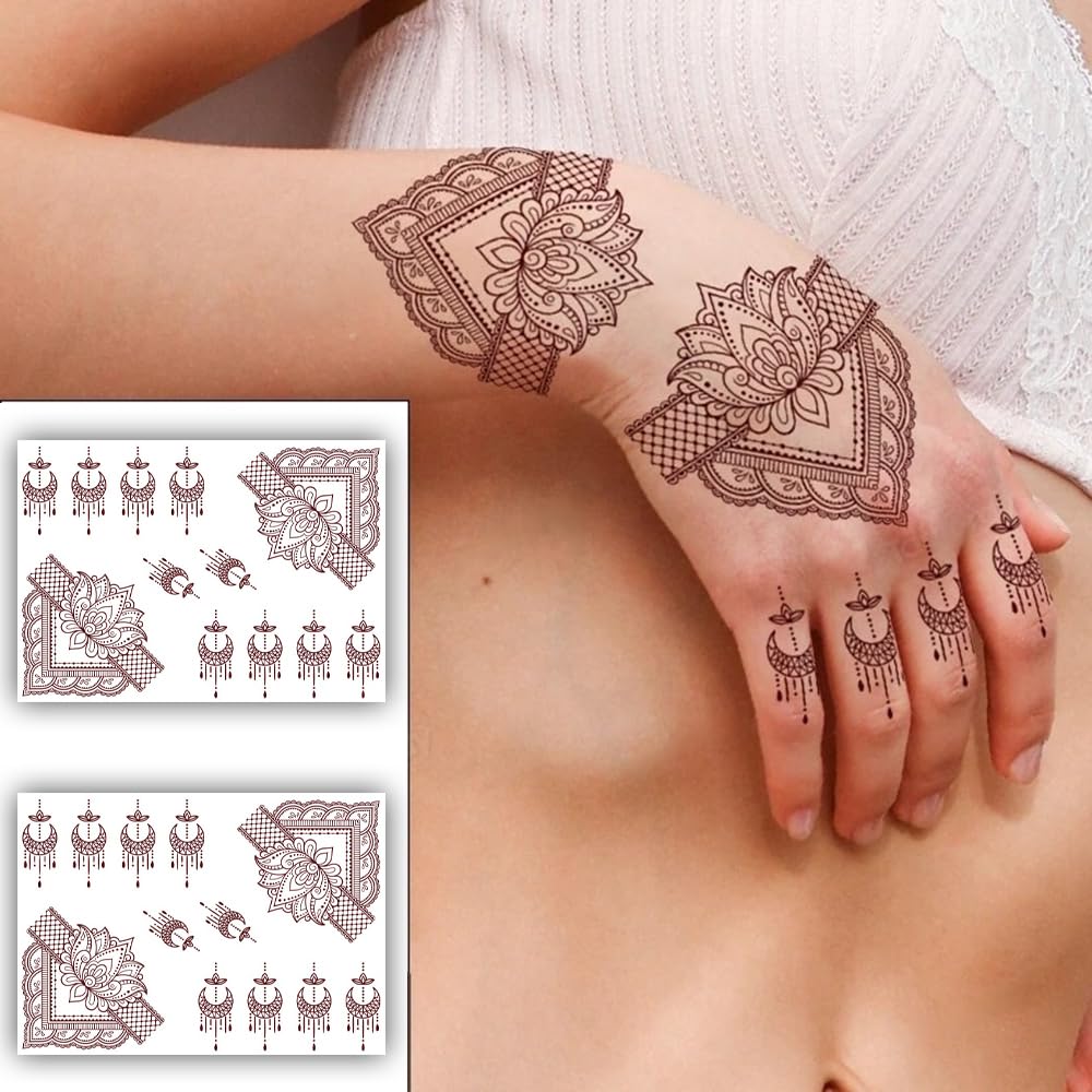 S.A.V.I 2 Sheets | Henna Mehendi Tattoo Stickers | Waterproof | Natural Color | 21x15cm-image-45