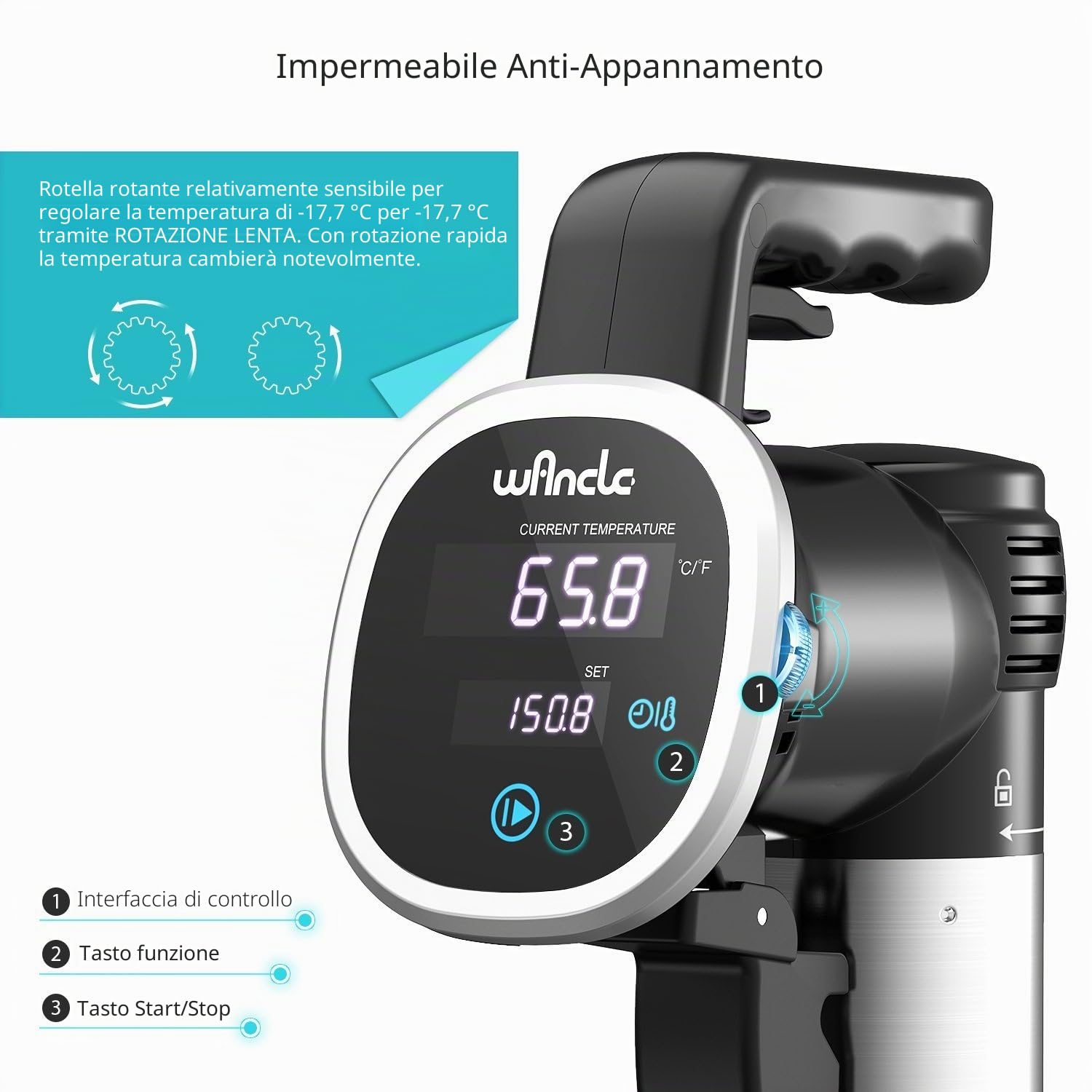 Wancle Sous Vide 850W Cucina a Bassa Temperatura, Nero