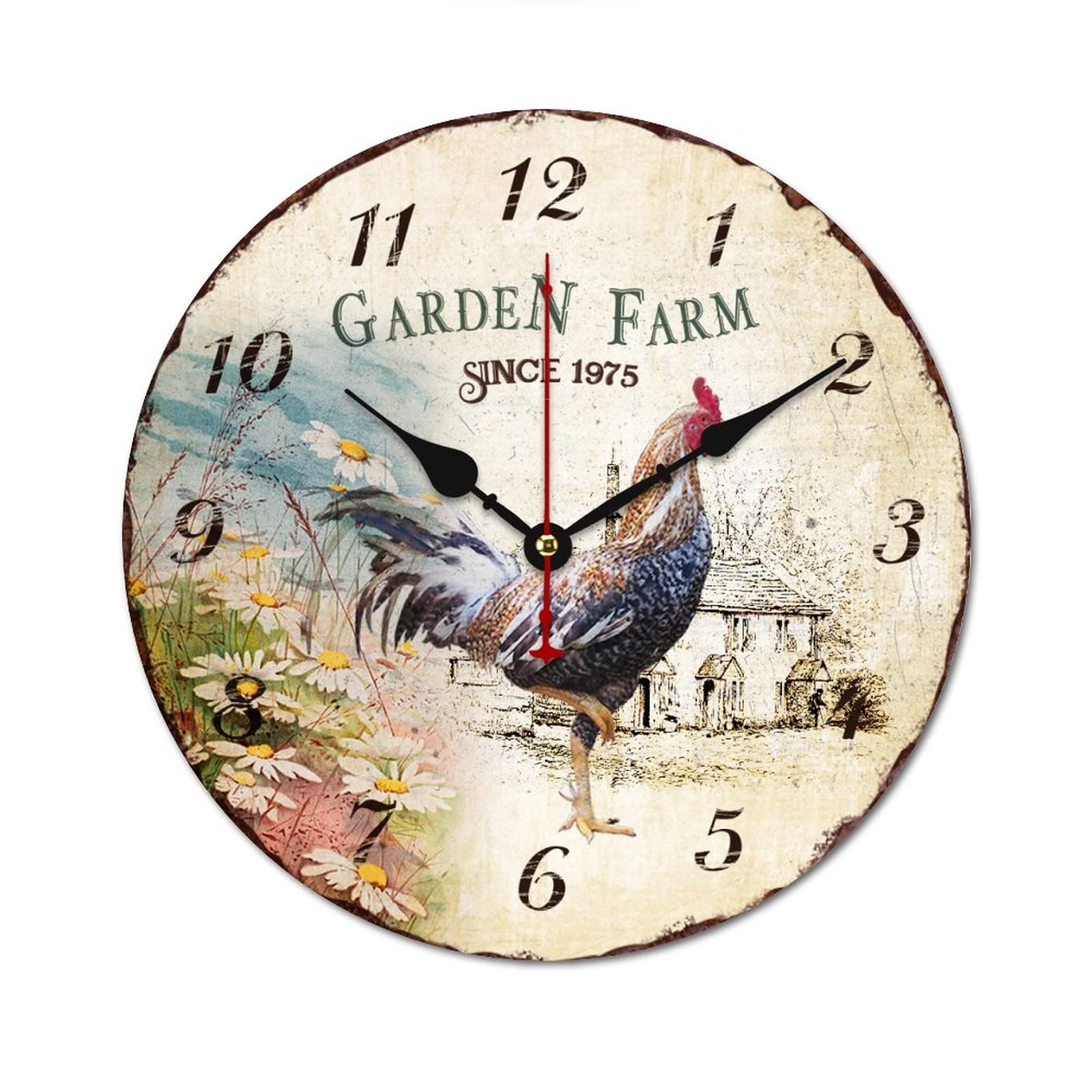Horloge murale silencieuse en bois 38 cm sans tic-tac Garden Farm