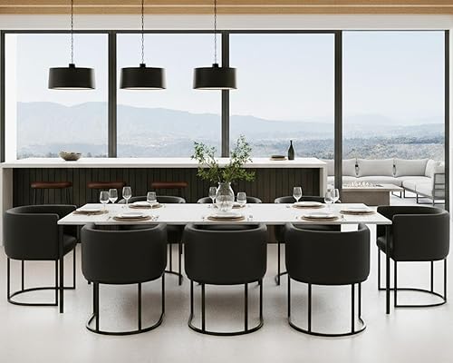 Miniatura 9 de Silla de comedor negra tapizada moderna de mediados de siglo con brazos, silla de cuero para cocina y comedor, silla decorativa de 18.5 pulgadas de