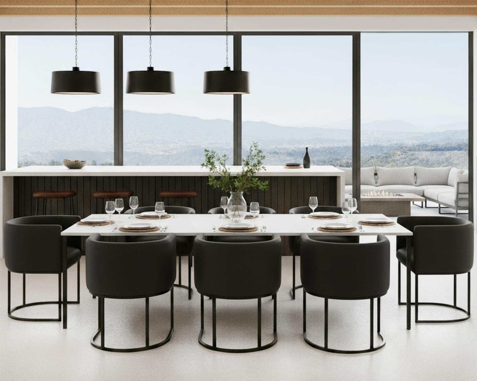 HNY Mid Century Modern Upholstered Barrel Black Dining Chairs with Arms Set of 8, Leather Kitchen &amp; Dining Room Chairs, 18.5" Wide Accent Chairs for Dining Room Living Room with Black Metal Frame