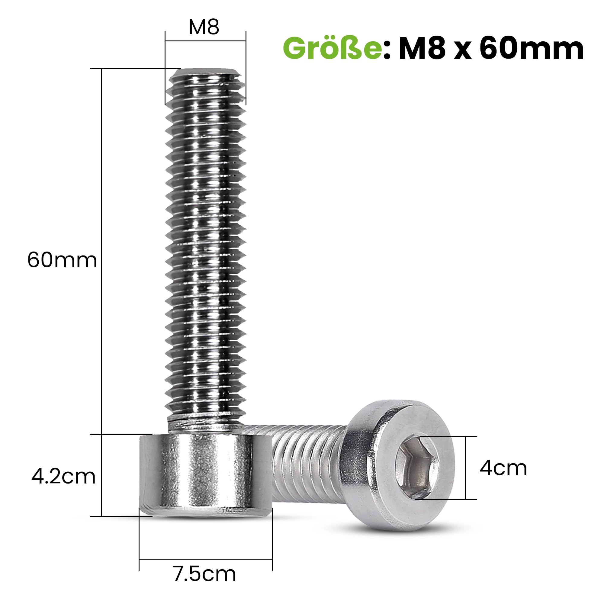 Offgridtec Śruby imbusowe M8 x 60 mm z łbem cylindrycznym, stal nierdzewna 304 (A2), pełny gwint do bezpiecznego mocowania, wysoka wytrzymałość i odporność na korozję, standard DIN 912 (25 sztuk