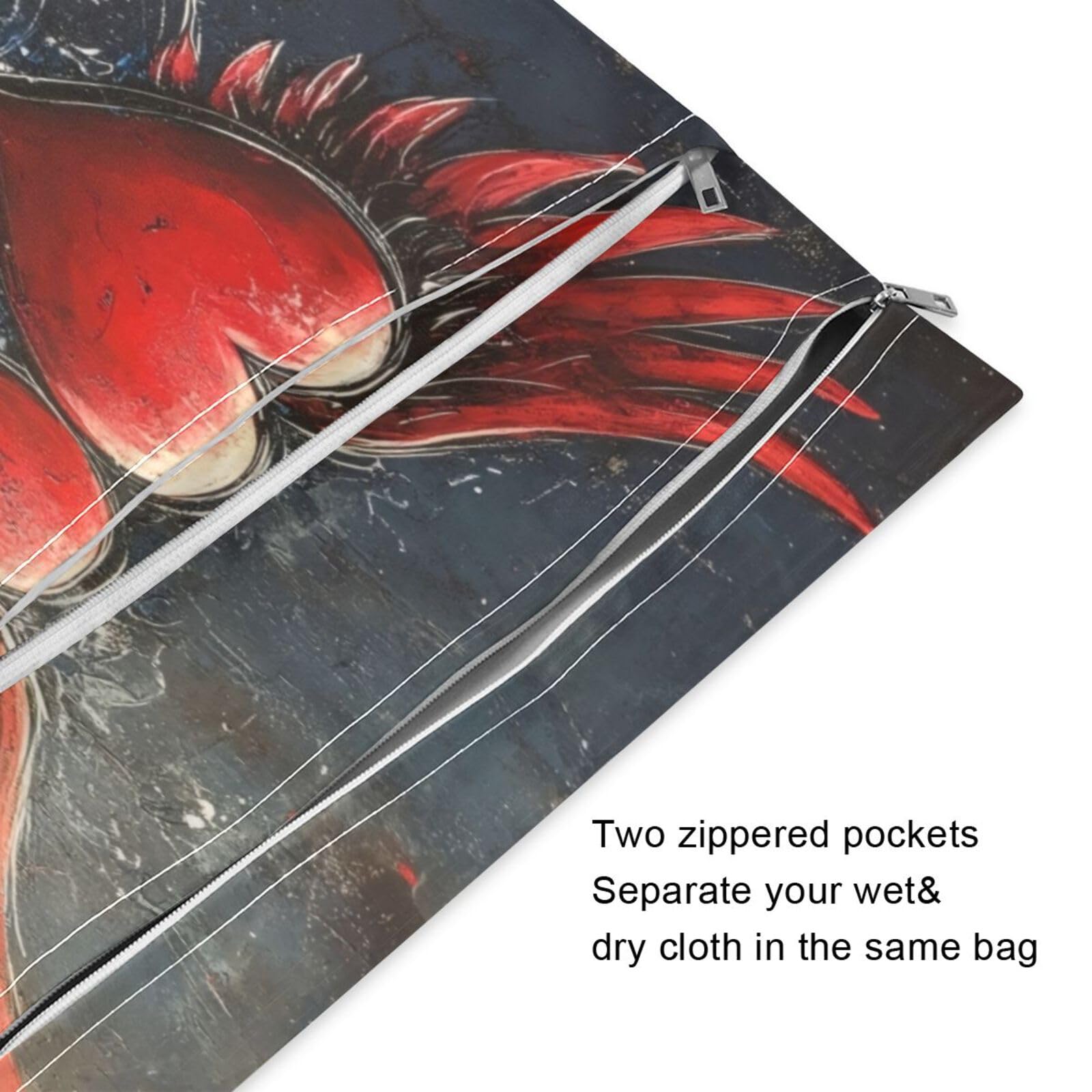 Takiito Valentine Heart Wings 2 Pcs Wet Dry Bags for Cloth Diapers, Waterproof & Reusable Wet Bag for Nursery Beach Pool Gym with Two Zippered Pockets