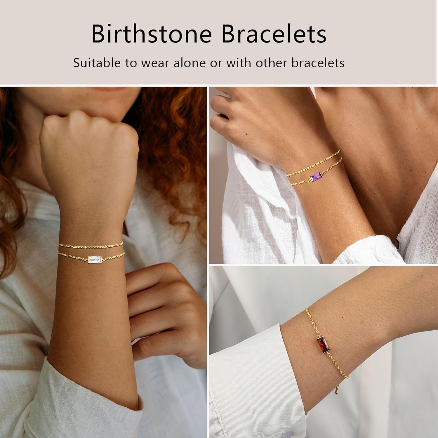 Birthstone Bracelets for Women, AAA+ Cubic Zirconia 14K Gold Plated Stackable Chain Bracelet for Mom Wife Daughter Sister Trendy Dainty Non Tarnish Jewelry Gifts 6.5+2 Inches - Image 4