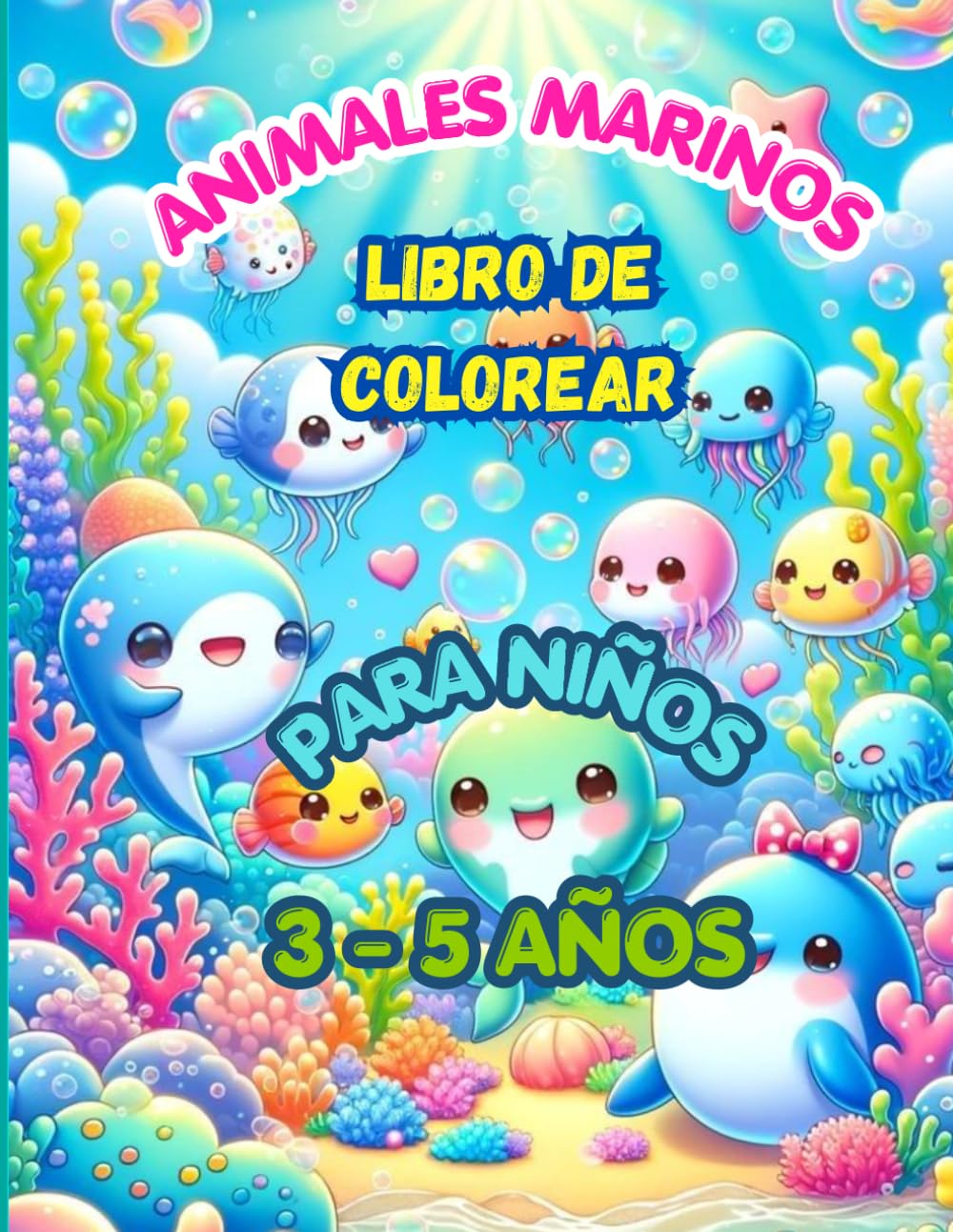 Mi Gran Libro de Animales Marinos para Colorear: Libro de colorear para niños de 3 a 5 años . Animales del océano divertidos y fáciles . Actividades para preescolar
