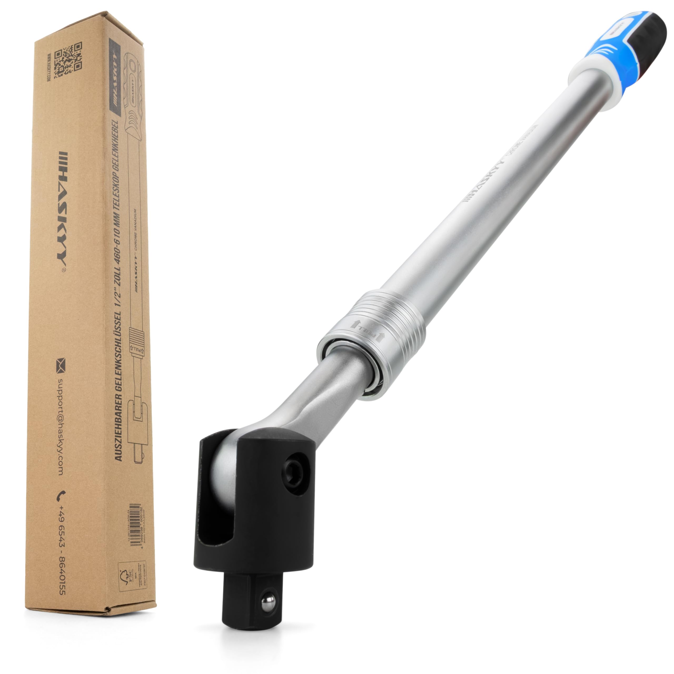 HASKYY Gelenkgriff 1/2 Zoll Ausziehbar Gelenkschlüssel 50-64cm Teleskop Gelenkhebel mit Drehmoment 768NM Schiebegriff mit Gelenk