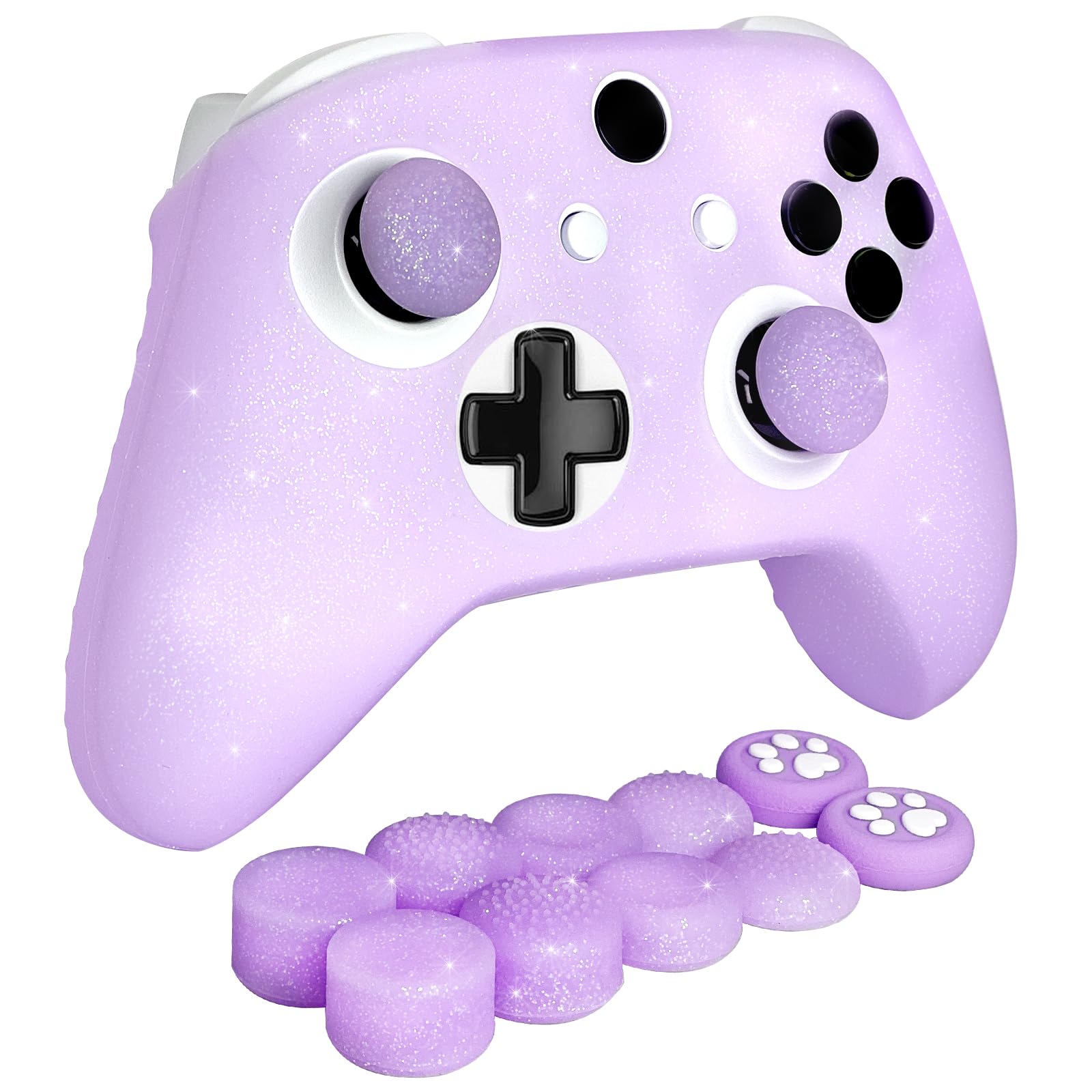 Purple Glitter Anti-Slip Protective Silicone Cover Skin Grips Compatible with Xbox one s/x Controller,8 PCS Glitter Thumb Grips Caps and 2 Grips Caps.