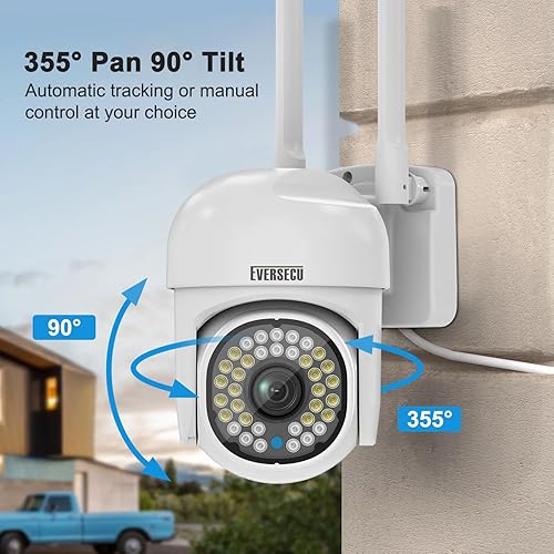 Miniatura 4 de EVERSECU Cámara de seguridad PTZ WiFi para exteriores de 2K 3.0MP, WiFi de 2.4G y 5G, seguimiento automático, audio de 2 vías, visión nocturna
