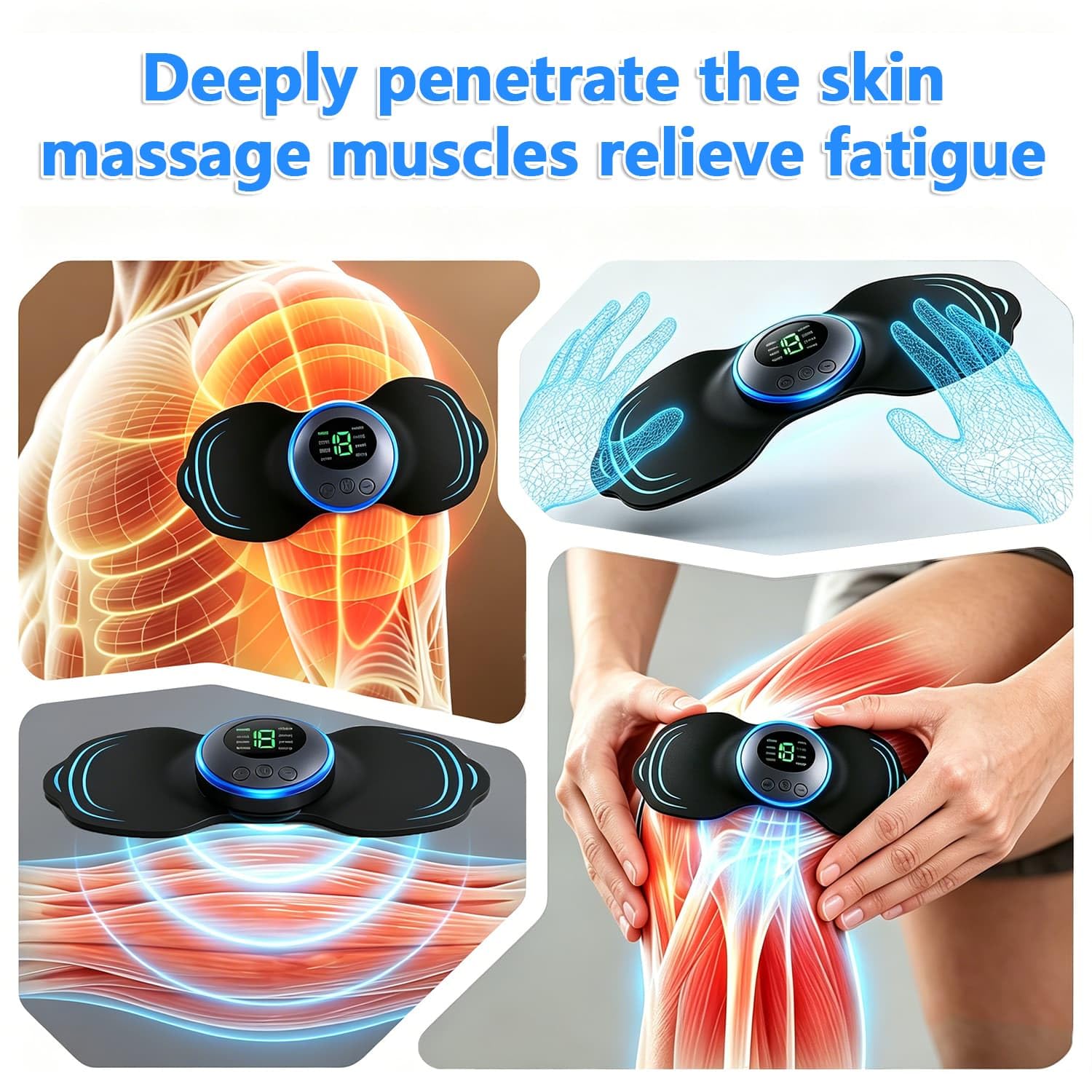 Electroestimulador TENS,Electroestimulador muscular,TENS/EMS para terapia de alivio del dolor con masajeador de pulso eléctrico,TENS 8 Modos y 19 Intensidades ajustables Estimulador Muscular