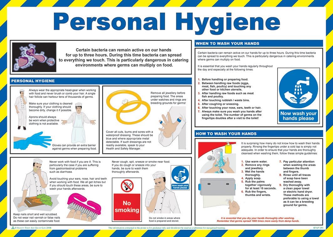 Safety First Aid Personal Hygiene Guidance Poster, A2 Laminated A770