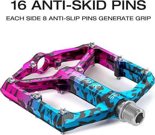 Miniatura 9 de Pedales de bicicleta de carreteramontaña, 3 rodamientos, pedales planos mecanizados CNC de 916 pulgadas con clavos antideslizantes extraíbles
