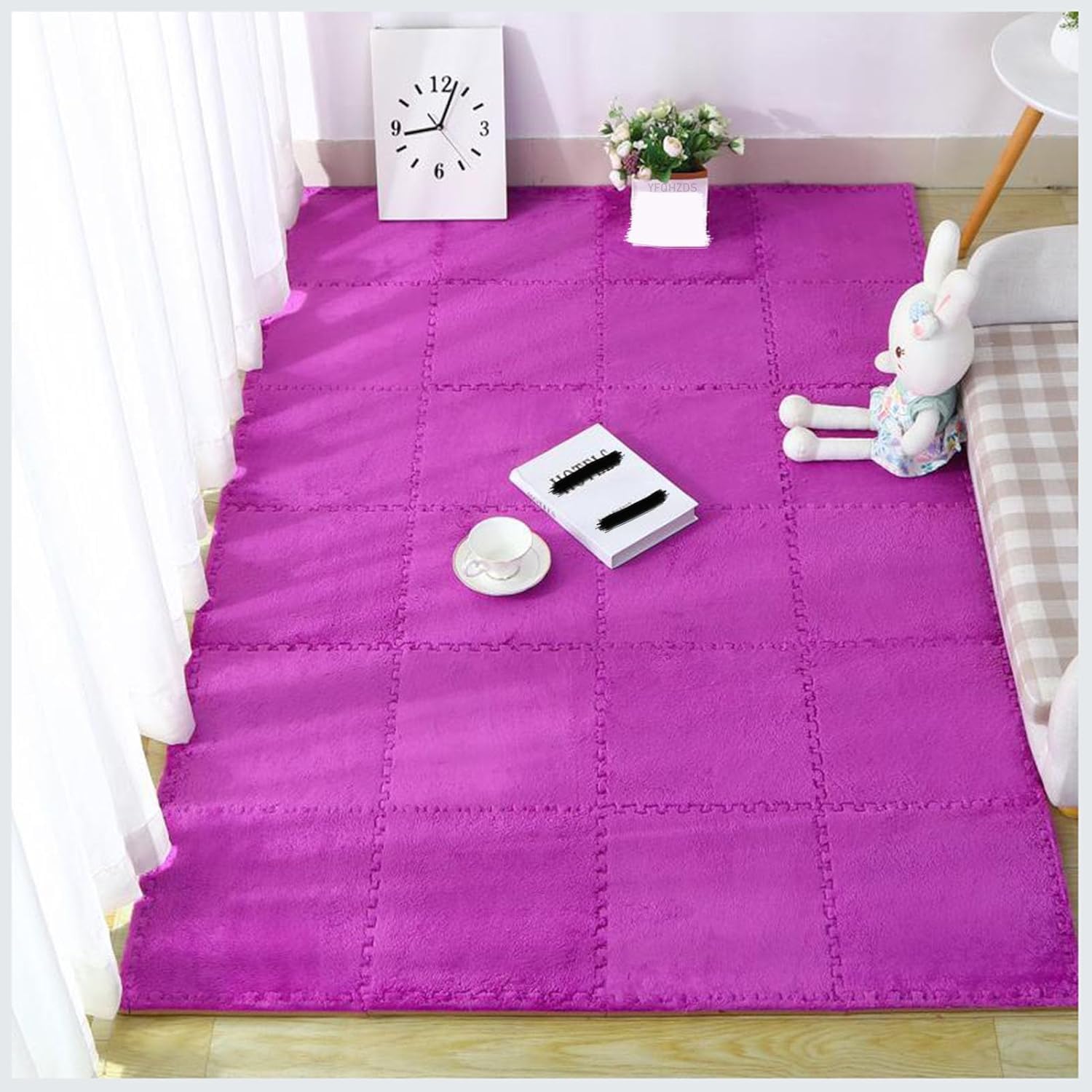 LoiYtrd Plush Interlocking Floor Tiles 16Pack 30x30cm Square EVA Puzzle Play Mat Interlocking Foam Mats(Purple)