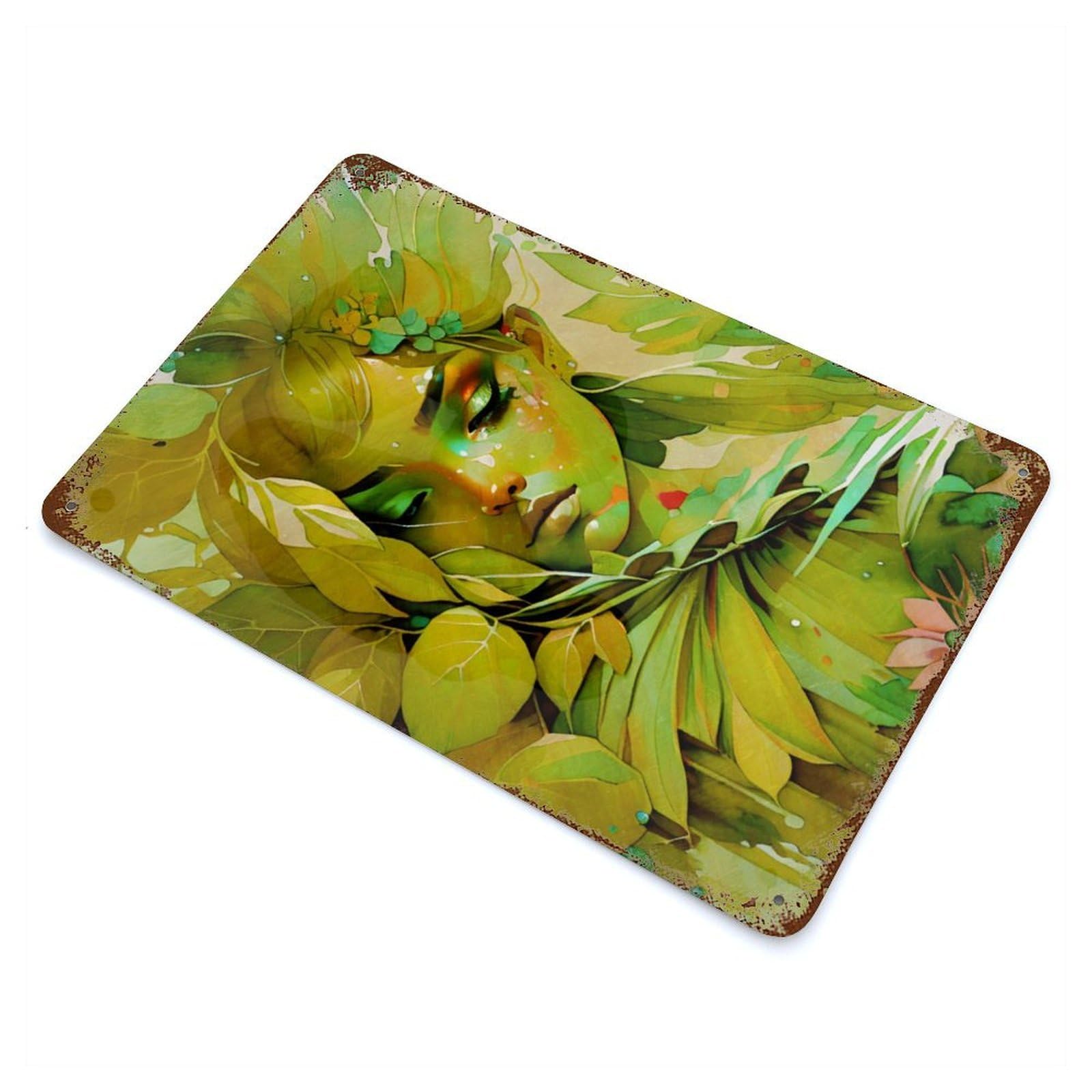 Leafy Fae Rust Effect Tin Sign 11.8"x7.9", Ideal for Farmhouse, Kitchen And Entryway Decor