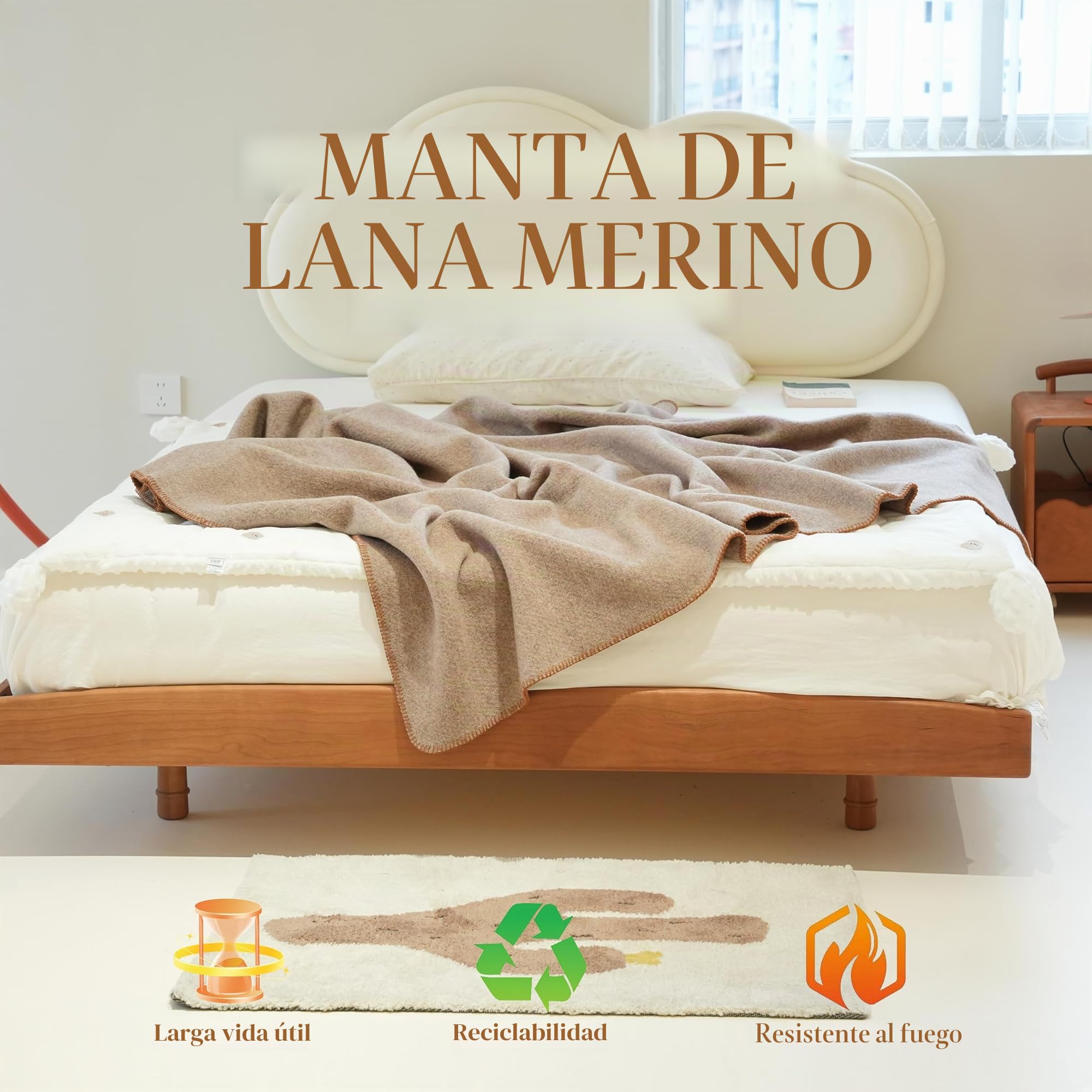 ACUSHLA Manta de Lana Merino para Sofá Cama, Colcha Grande Versátil, Clima Frío, Extragrande 160 x 200 cm, Caqui